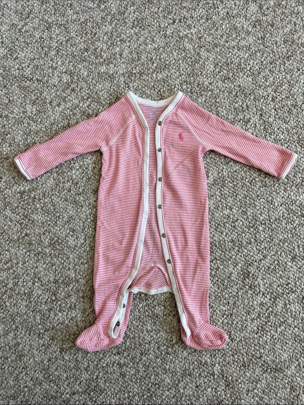 Ralph Lauren Pink & White Striped Footed Cotton Coverall 0-3 months